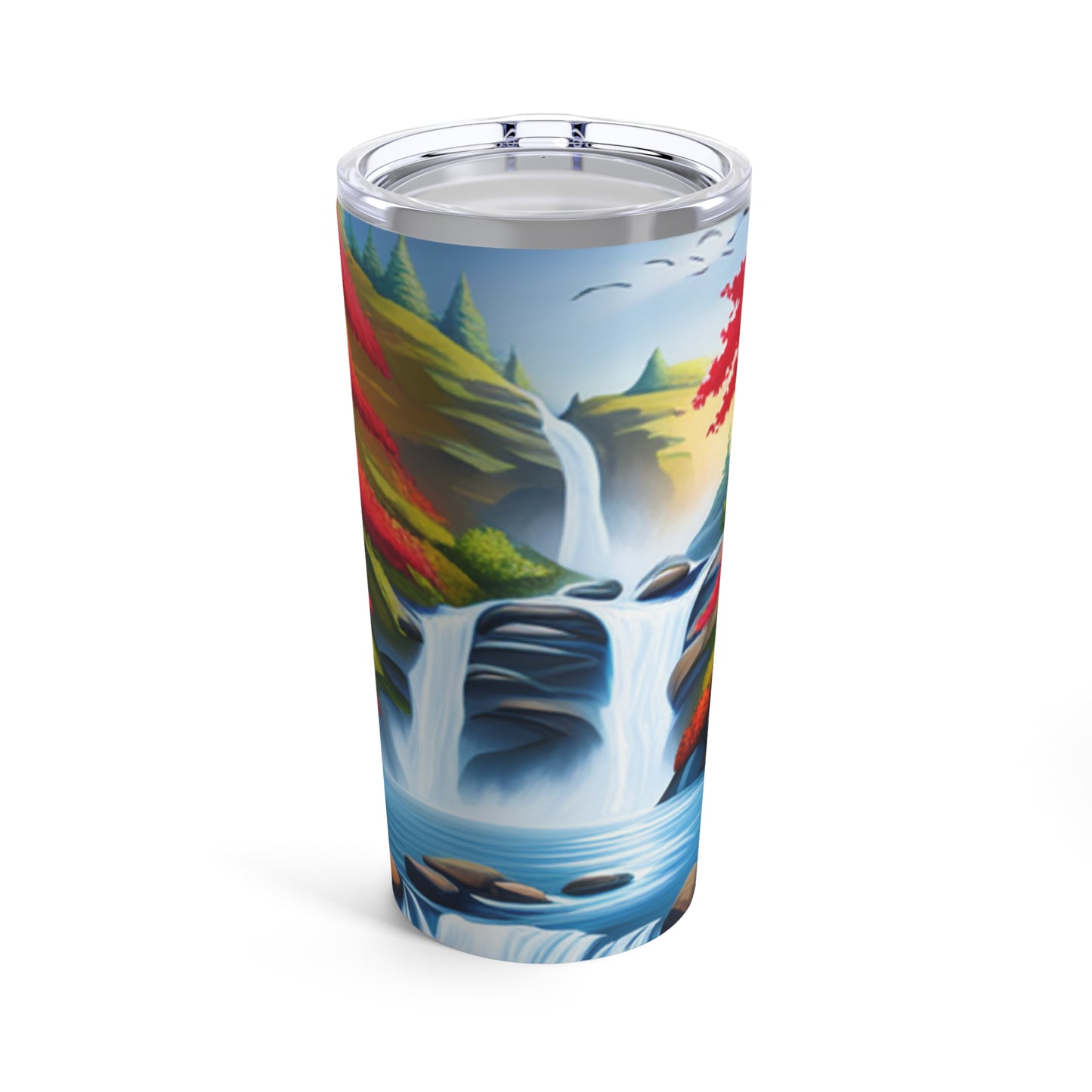 Heavenly Waterfall with cardinals flying in the distance 20oz Tumbler