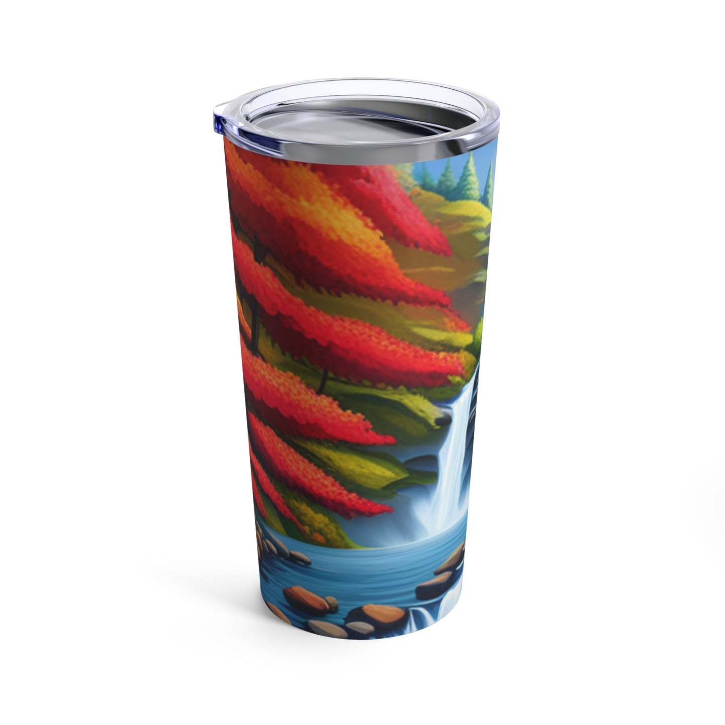 Heavenly Waterfall with cardinals flying in the distance 20oz Tumbler