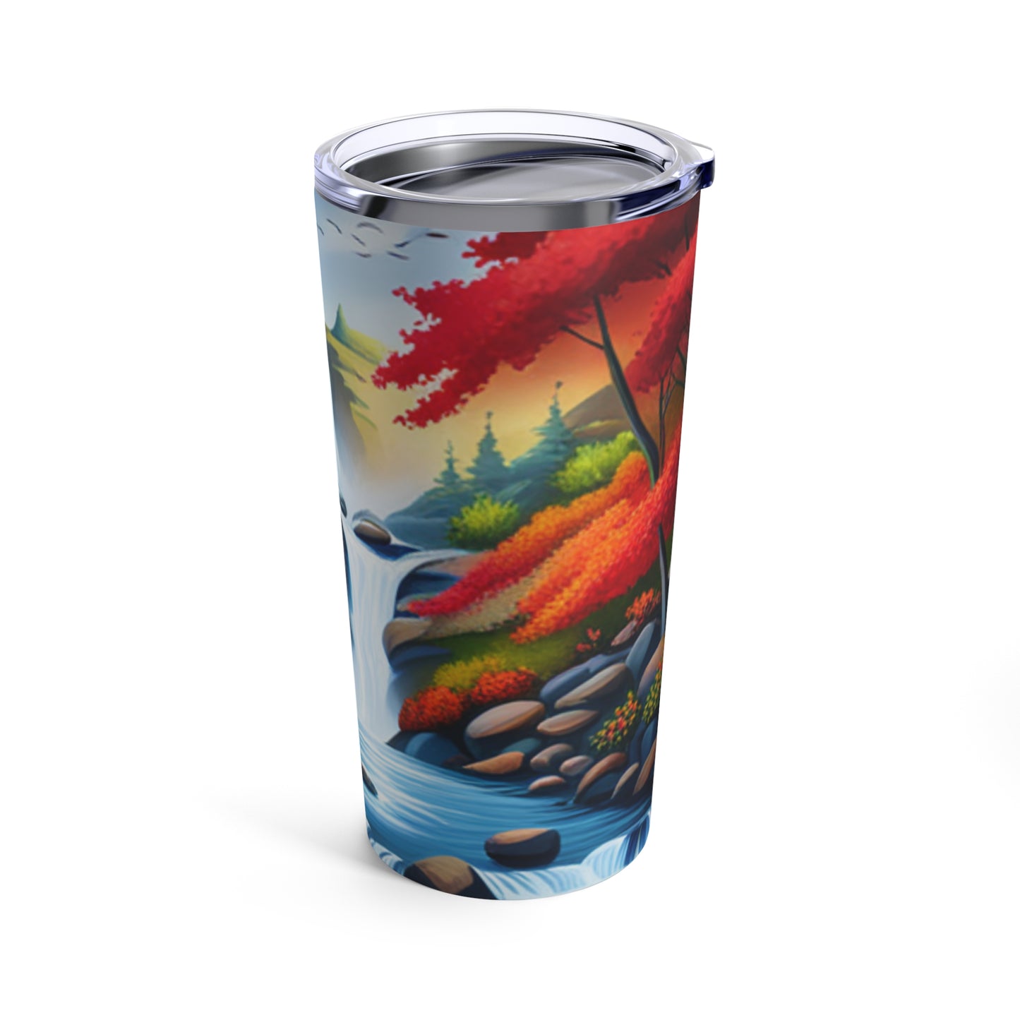 Heavenly Waterfall with cardinals flying in the distance 20oz Tumbler