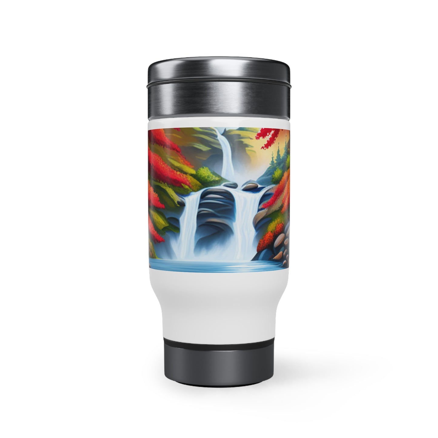 Waterfall with heavenly Blue Sky Stainless Steel Travel Mug with Handle, 14oz